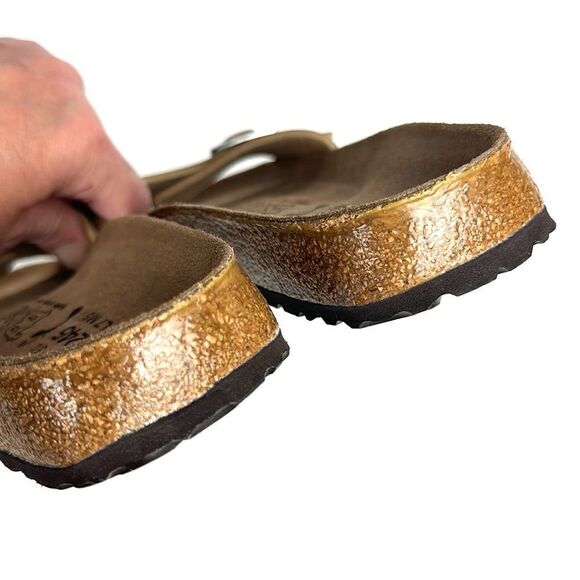 NWB Birkenstock Birkis Sandals Mallorca Gold Slides Rhinestone Buckle EUR 38 US7 - Picture 5 of 13